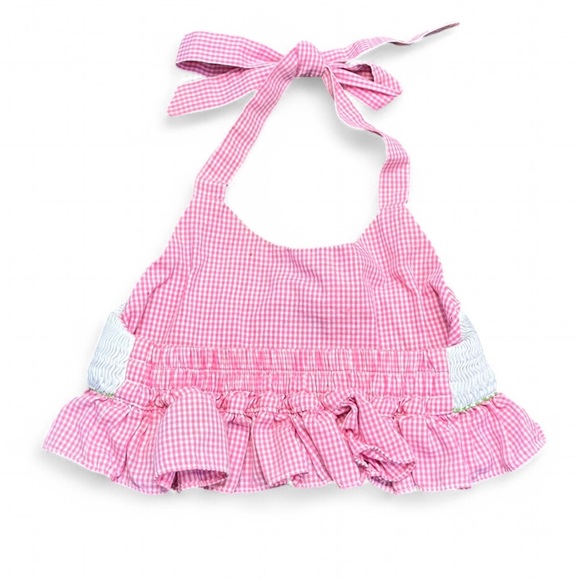 The Bailey Boys Pink and white smocked mermaid bikini swim top size 3T - Picture 3 of 6